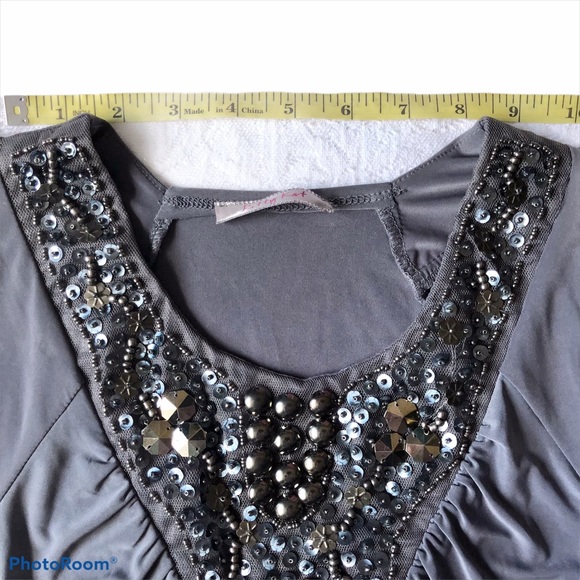 Pewter Grey Beaded Dress Size M  Kitty Kat - Picture 9 of 16